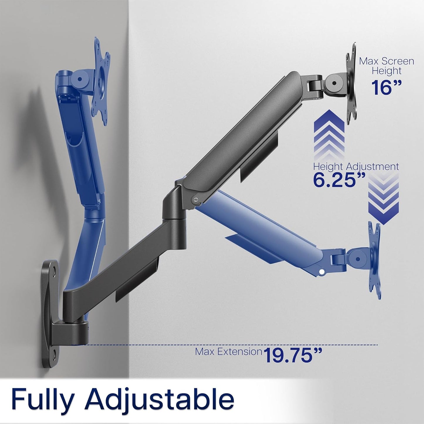VIVO Single Monitor Counterbalance Wall Mount for 32 inch Screens up to 19.8 lbs, Full Motion, Max VESA 100x100, Black, MOUNT-V001G