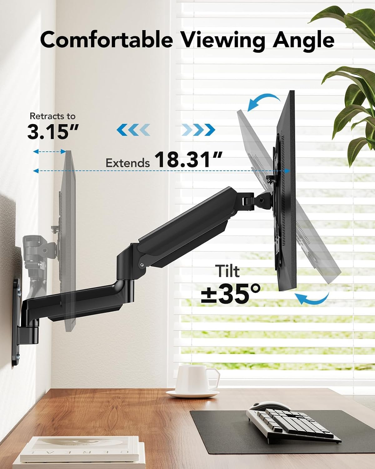 HUANUO Computer Monitor Wall Mount for 22"-35" Screens, Gaming Wall Mount Monitor Arm Holds up to 26.4lbs, Vesa Mount with Tilt, Swivel, Rotation, Supports 75x75mm, 100x100mm, 200x200mm, Black