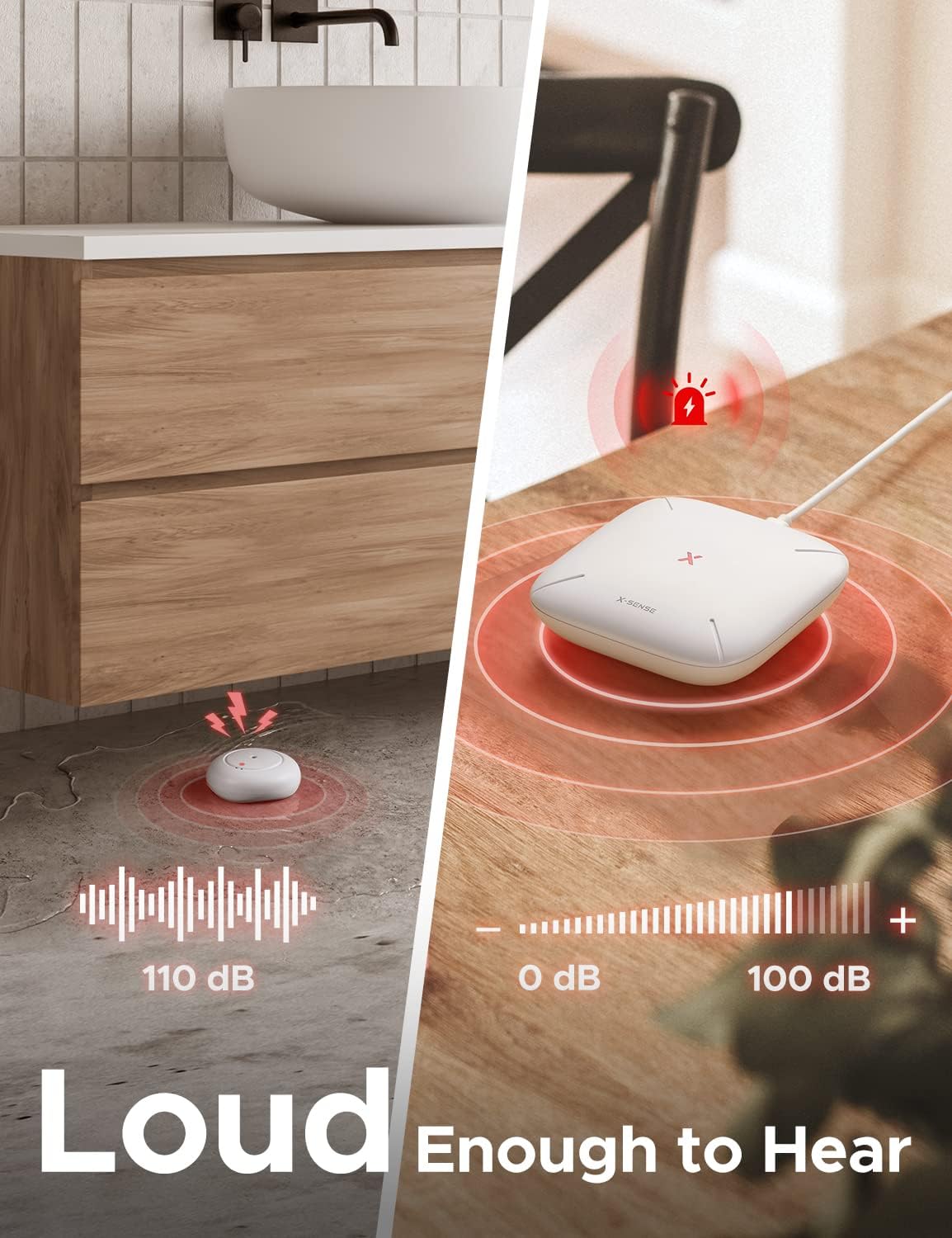 X-Sense Wi-Fi Water Leak Detector Kit, 110 dB, 3 Sensors + Base Station | Real-Time Alerts, 1700 ft Range, IP66 Waterproof, Detects Water as Low as 0.4 mm, for Sinks & Washers