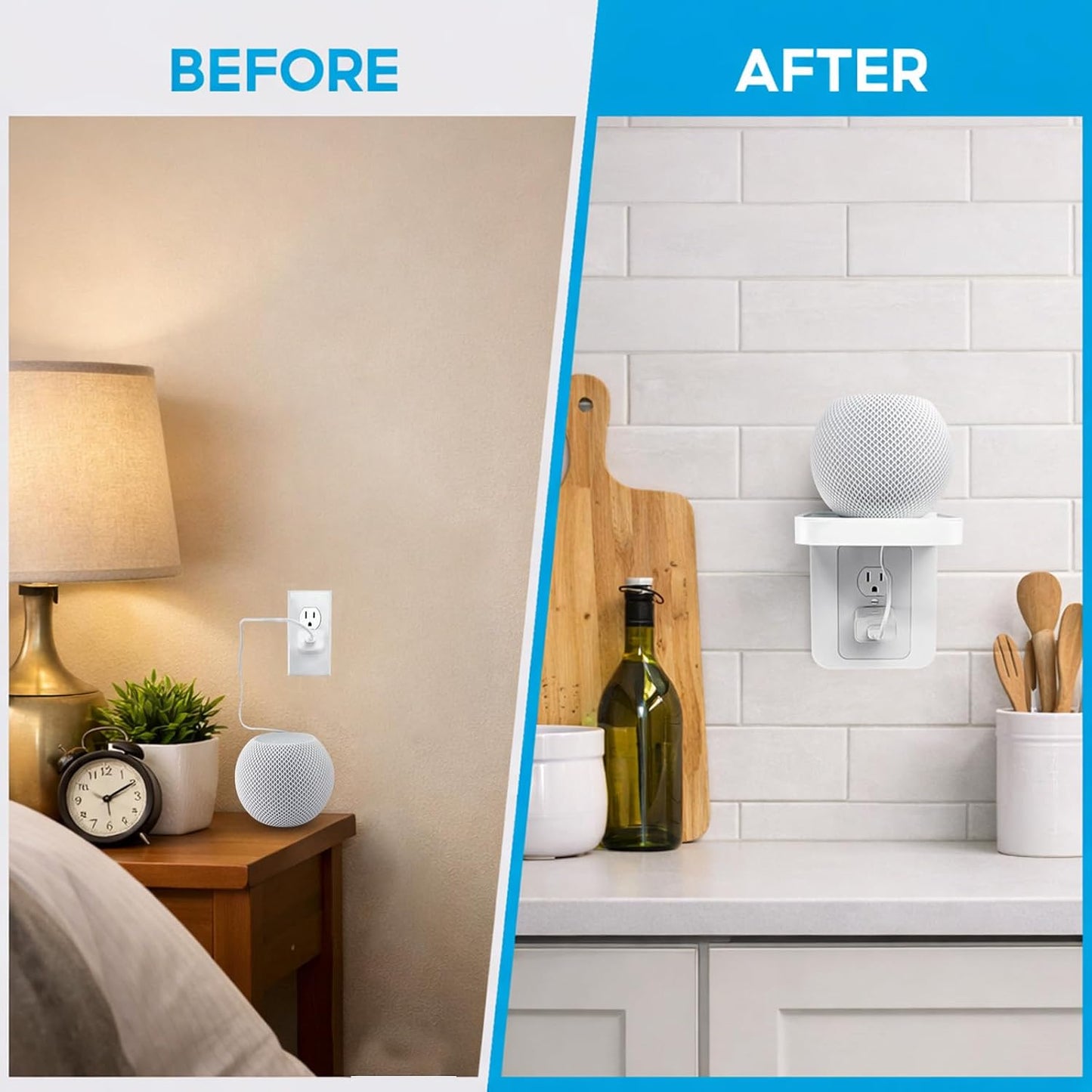 Wall Outlet Shelf for Vertical Decora and Duplex with Cord Storage, 2 Pack | Raises Toothbrushes and Small Devices Off Counters while the Built-In Cord Compartment Hides Extra Cable for a Cleaner Setup