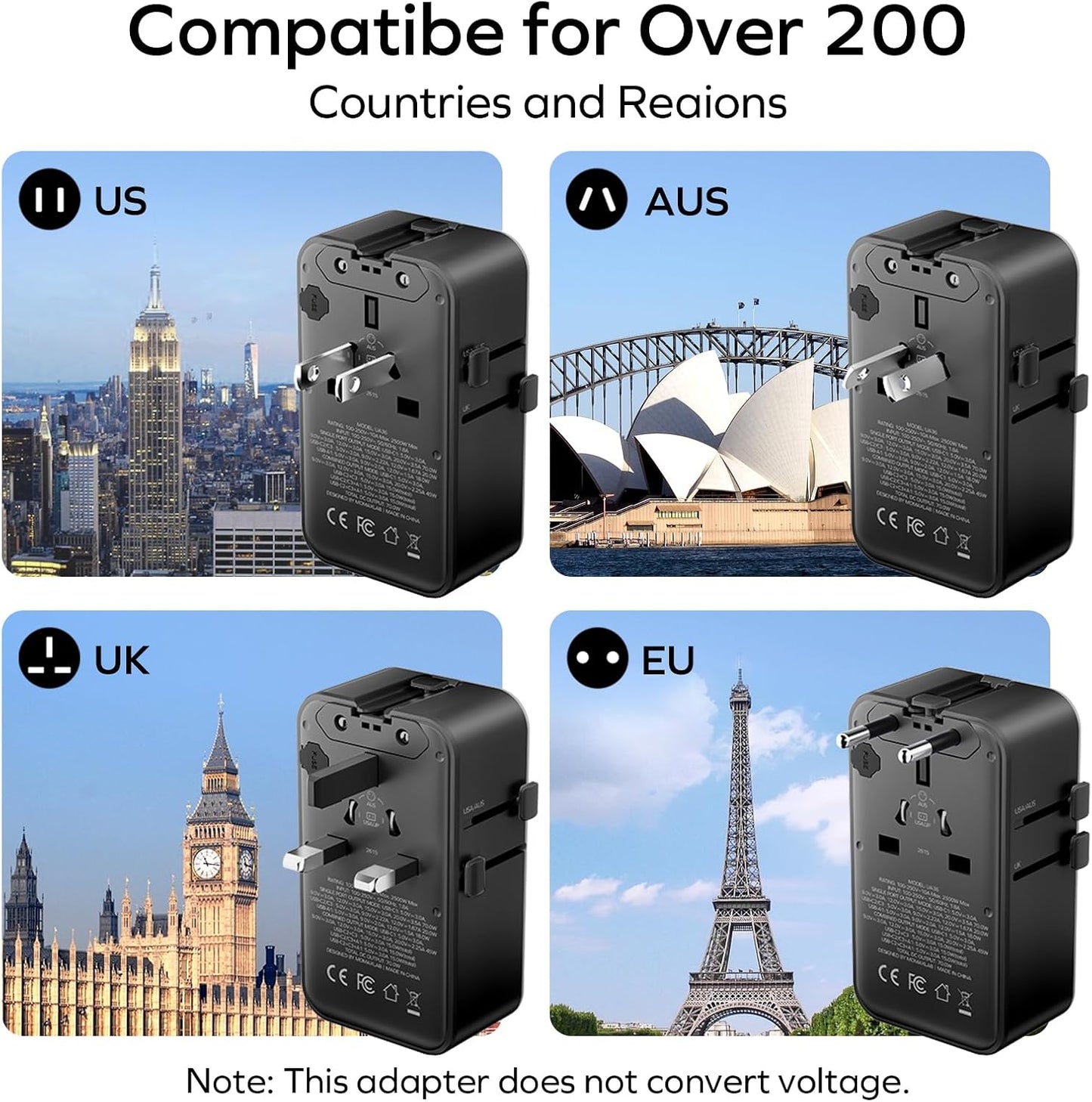(2026 NEW) MOMAX Universal Travel Adapter, Ultra-Thin 70W GaN International Plug Adapter with 3 USB-C, 1 USB-A and AC Outlet, Works in 200+ Countries, Not a Voltage Converter, for International Travel