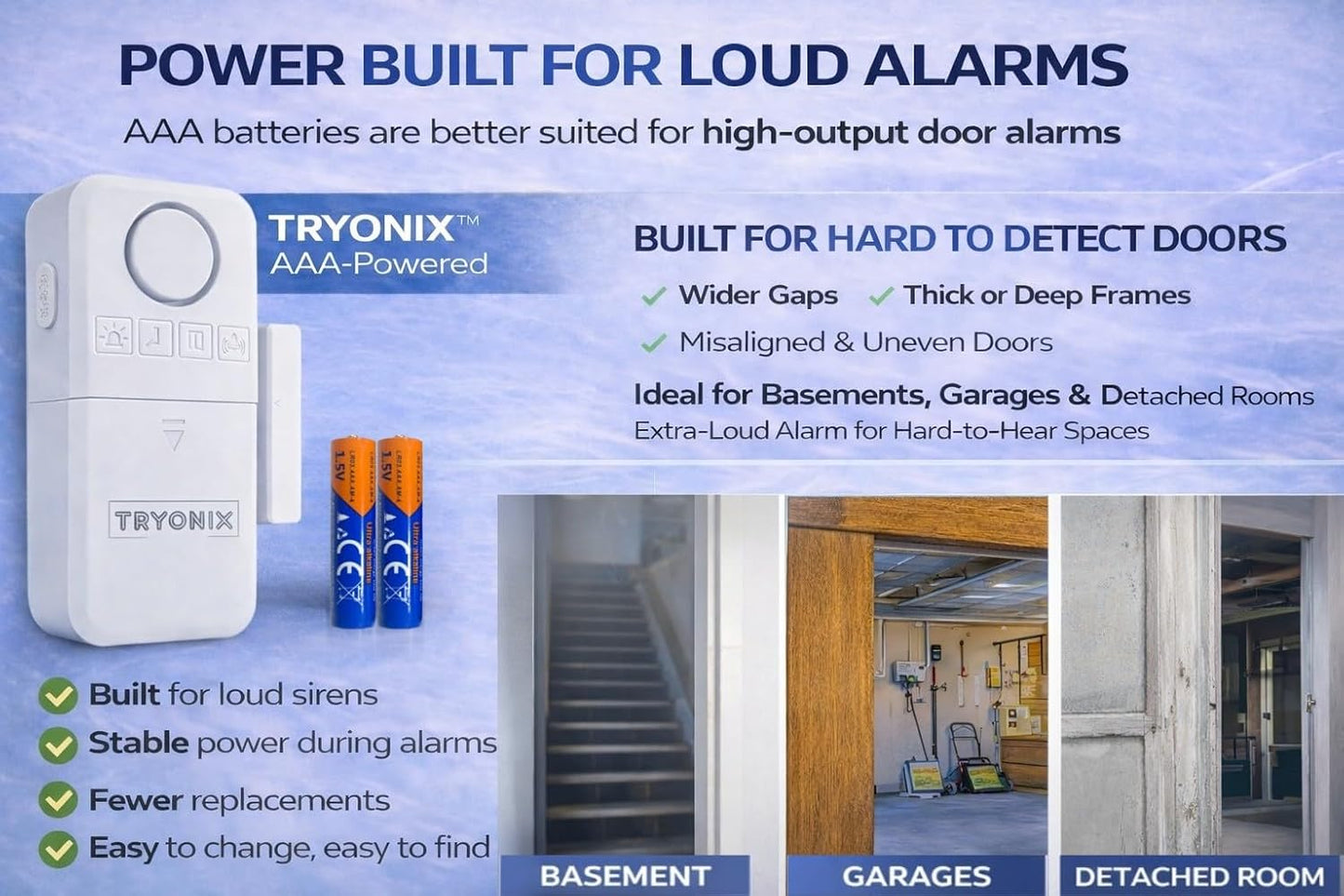 Door Alarms When Opened for Kids & Elderly – 130 dB Loud Door & Window Alarm, 1.2” Wide Gap Sensor, Instant & Delay Alerts, 3 Volume Levels, AAA Batteries Included, Low Battery Alert, 2 Pack