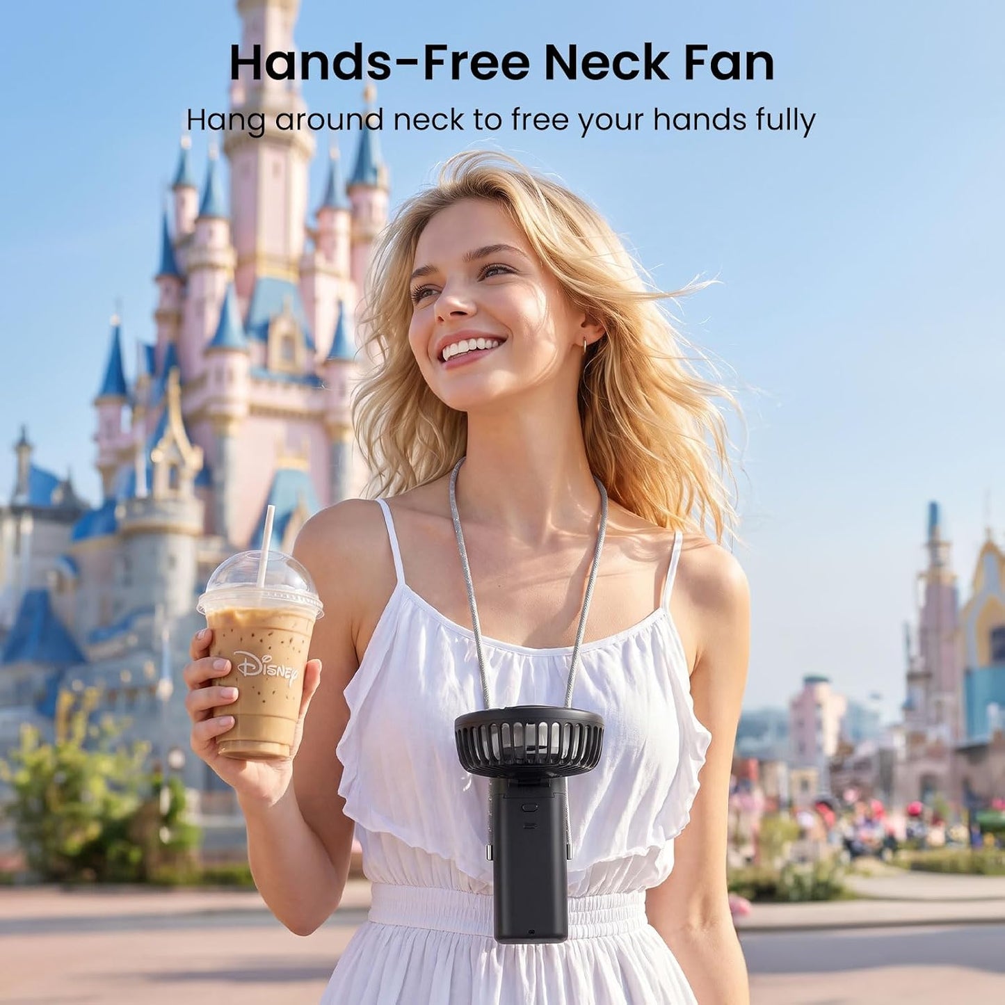 HandFan 2026 𝐔𝐩𝐠𝐫𝐚𝐝𝐞𝐝 Handheld Fan, Hands Free Necklace Fan with lanyard, 8000𝐦𝐀𝐡, 38 Hours Cooling Runtime,180° Foldable (Black)