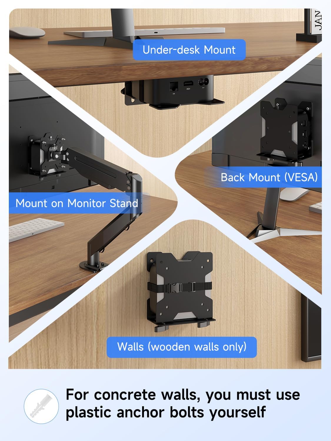 suptek Thin Client Mount Bracket Adjustable Mini PC Mount Bracket,CPU VESA Under Desk and Monitor Arm Computer Holder, Black, ZJJ002