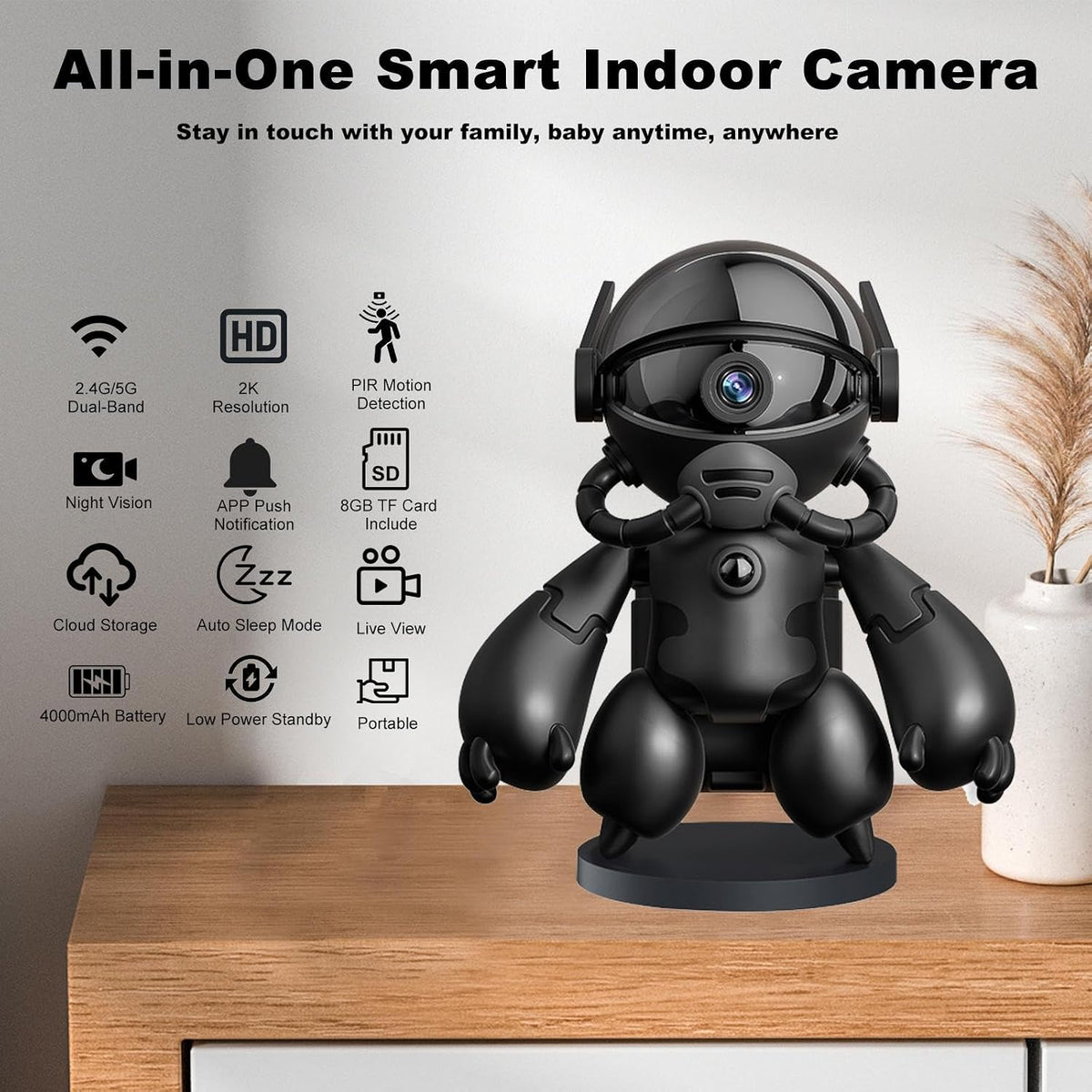 2K Indoor Camera Robot, 5G/2.4G WiFi Indoor Cameras for Baby Pet Monitor