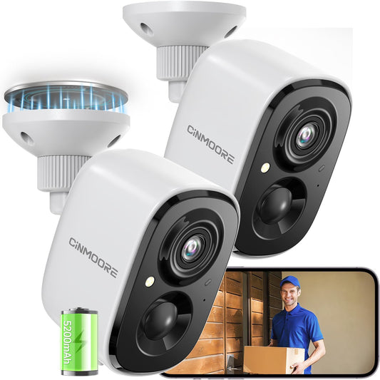 2 Pack 2.5K Security Camera Wireless Outdoor, 2.4G WiFi Battery Powered Outdoor Camera, Magnetic Mount Cameras for Home Security, Color Night Vision, Spotlight, Siren Alarm, 2-Way Talk