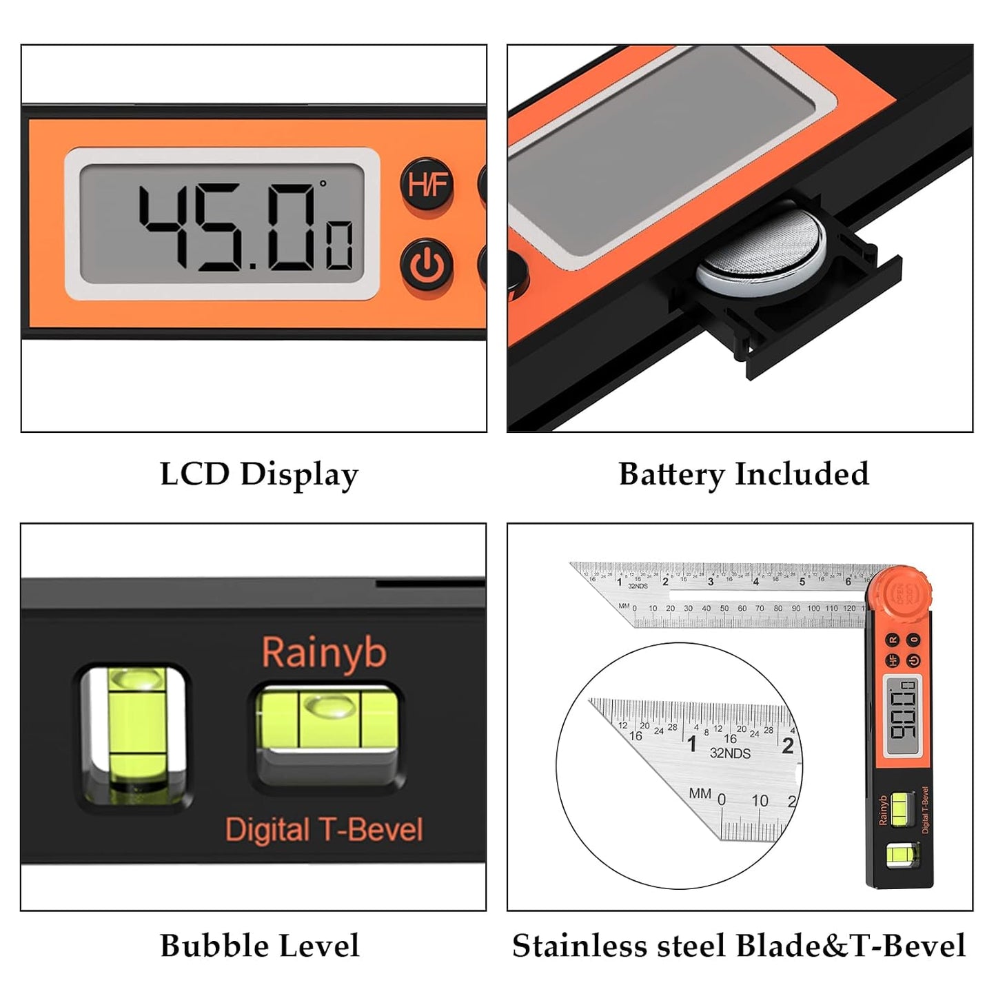Digital Angle Finder & T Bevel Gauge, 0-360 Degree Digital Protractor Tool | 0-360° Angle Measuring Tool with LCD Display and Bubble Levels for Woodworking, Framing, Construction and DIY Projects