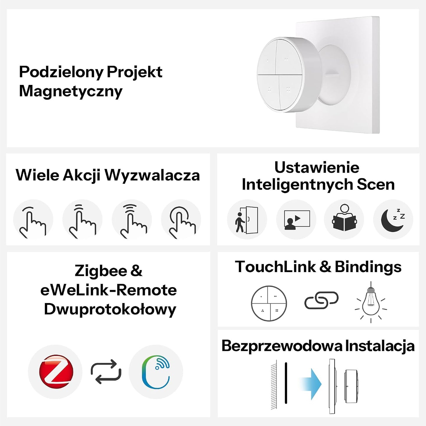 SONOFF Fusion Zigbee Smart Scene Button SNZB-01M, Wireless Switch | 16 custom actions, Zigbee Binding & TouchLink light control, compatible with Home Assistant, SmartThings, hub-required