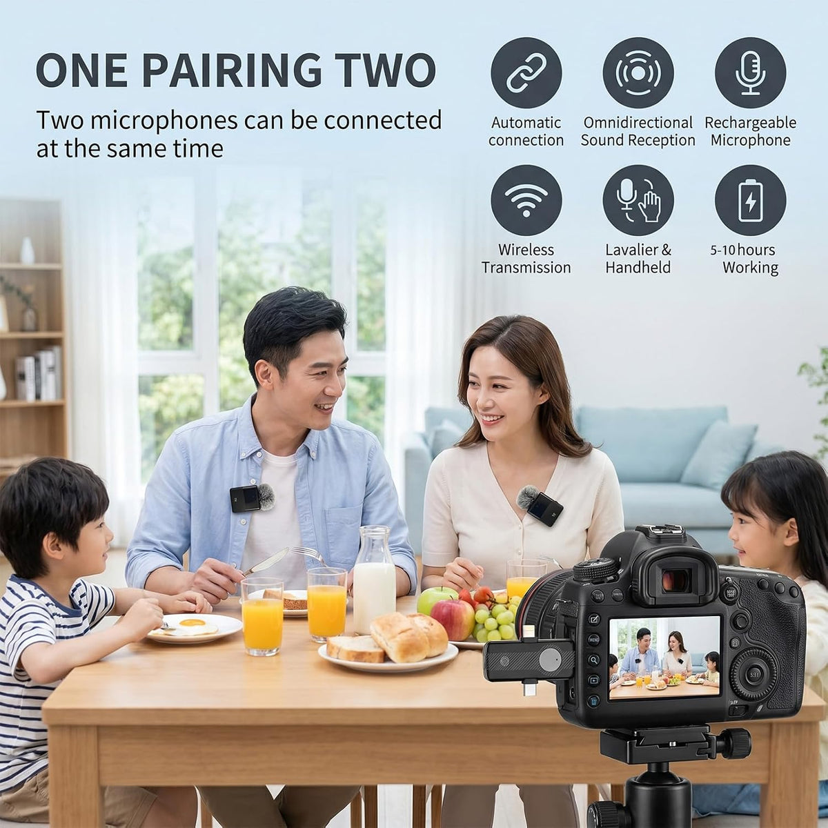 DORNLAT Wireless Lavalier Microphone, 3 in 1 Plug Play Lapel Mic for iPhone/Android/Camera, Noise Cancelling, Mini Compact Lavalier Mic for Vlog, YouTube, TikTok, Live Streaming, Record Interview