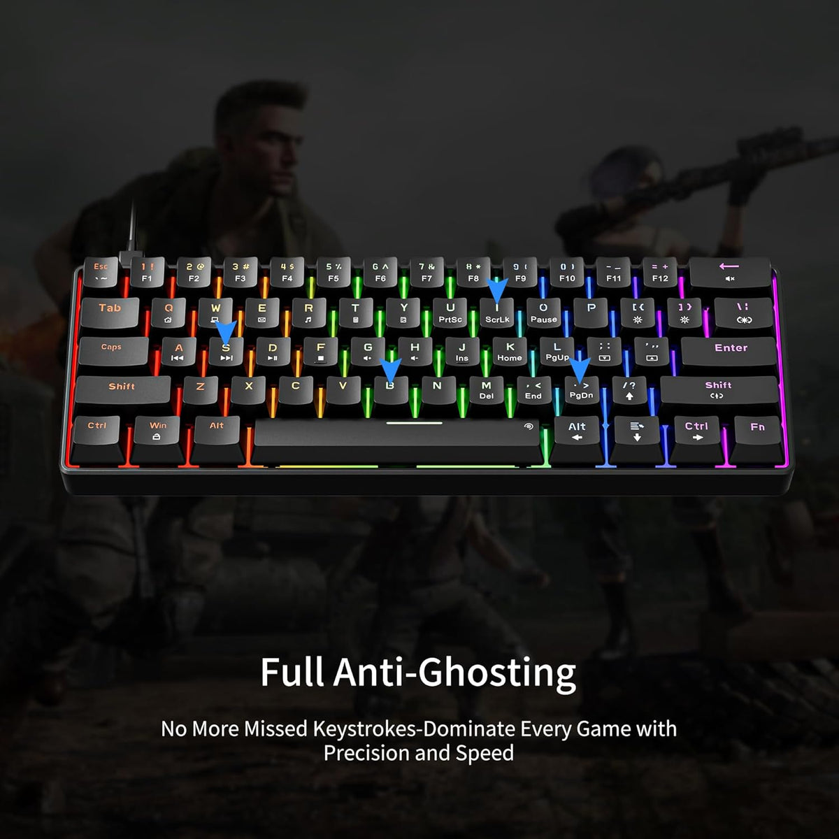 Newmen GM611 Mechanical Keyboard,LEDBacklit Wired Gaming Keyboard RedSwitch | Compact Portable,Mini 61 Keys,LED Backlit,60 Percent Mechanical Keyboard,Black Keycaps,Windows Laptop PC,Linear Red Switches