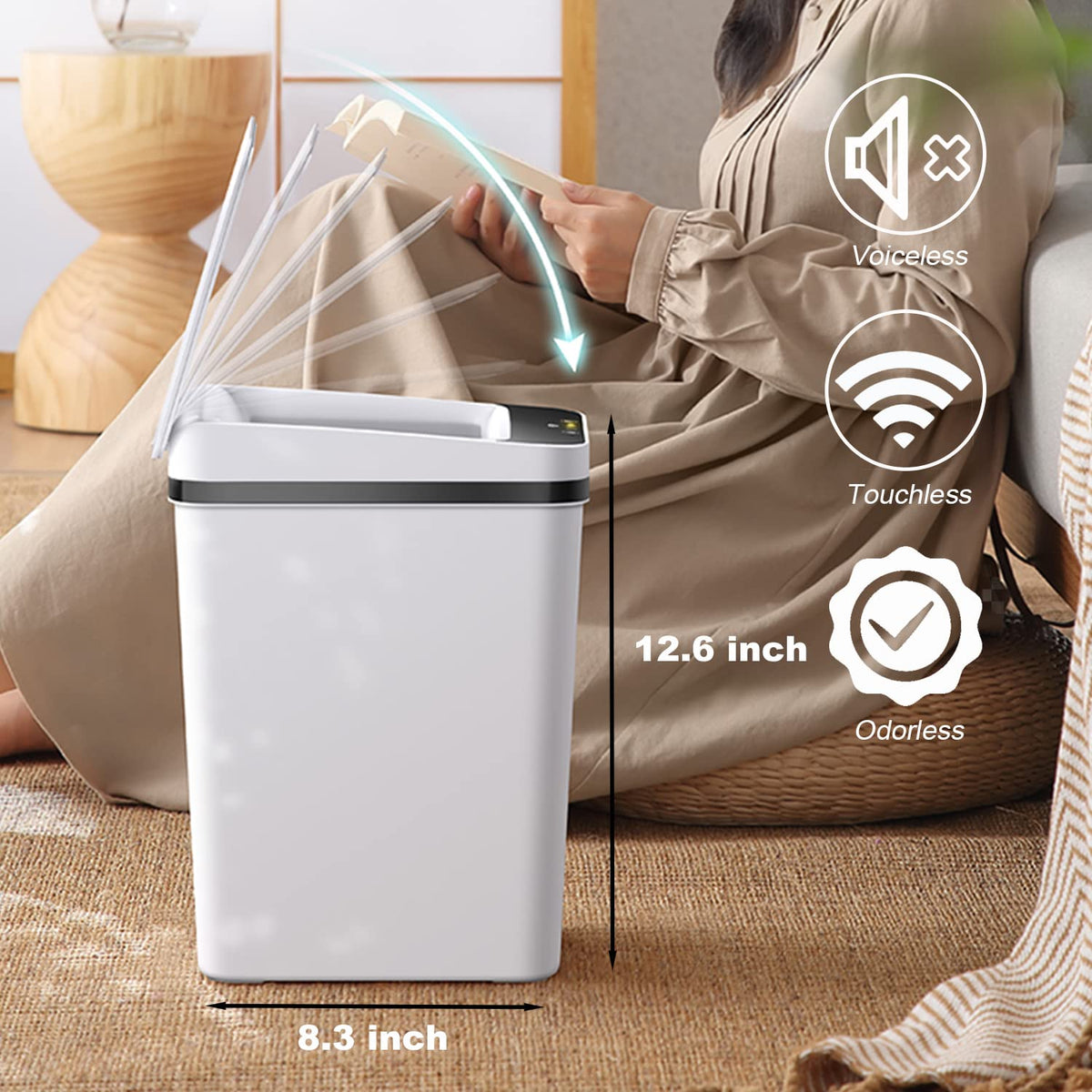 2.5 Gallon Smart Trash Can Sensor Motion - Touchless Bathroom Trash Can