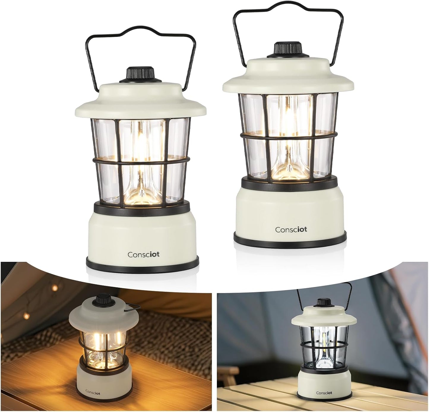 Consciot CL1 Mini Dual Light Sources LED Lantern, Battery Powered Lamp | Retro Style, Dimmable Warm White and Daylight Modes, Up to 200H Run Time, Portable Atmosphere Lights for Indoor & Outdoor Use