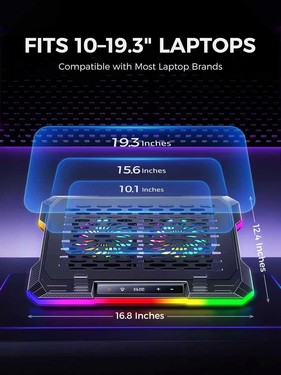 ChillCore 2 Detachable Fans RGB Gaming Laptop Cooling Pad, Rapid Cooling for 15.6-19.3" Laptops, Variable Speed Control, 8 Adjustable Heights - K6 RGB