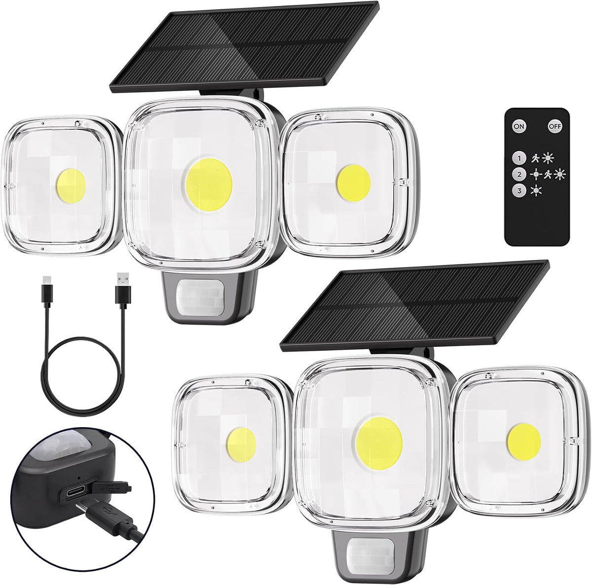 6000mAh Solar Motion Sensor Outdoor Lights with 3 Modes, 2 Pack