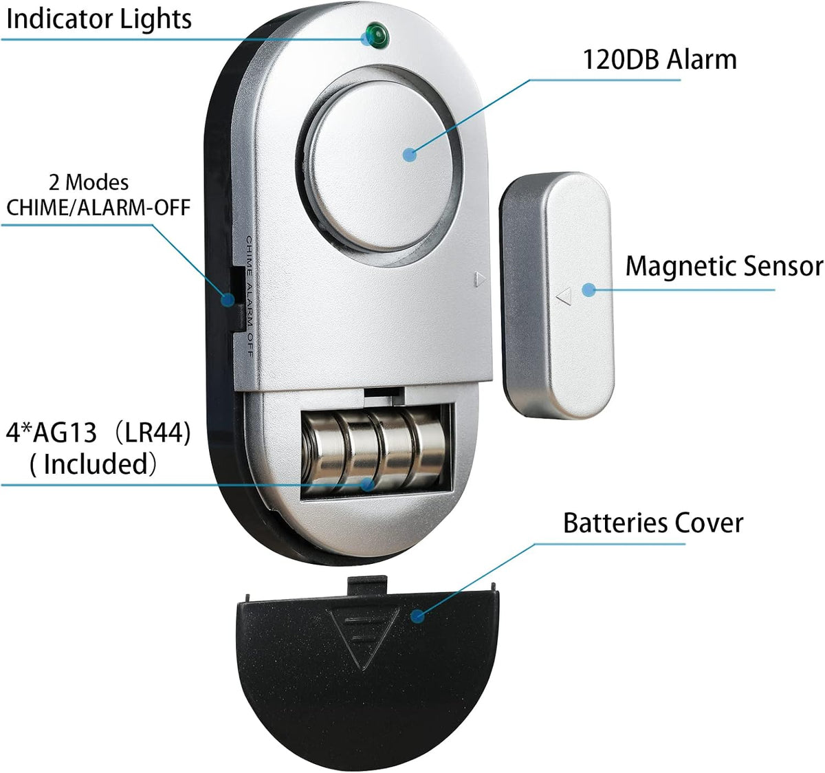 Window Alarm Sensors, Door Alarms for Home Security,120 DB Pool Door Alarm for Kids Safety (8 Pack)