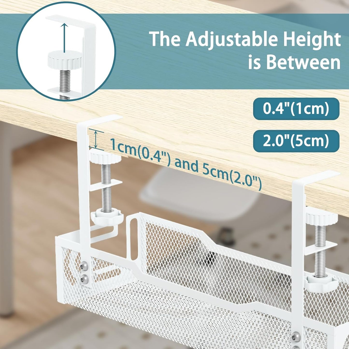 Under Desk Cable Management Tray, No Drill Mesh Desk Cable Tray, Wire Management Tray Cable Management Rack, Cord Organizer and Cable Management Box (White)