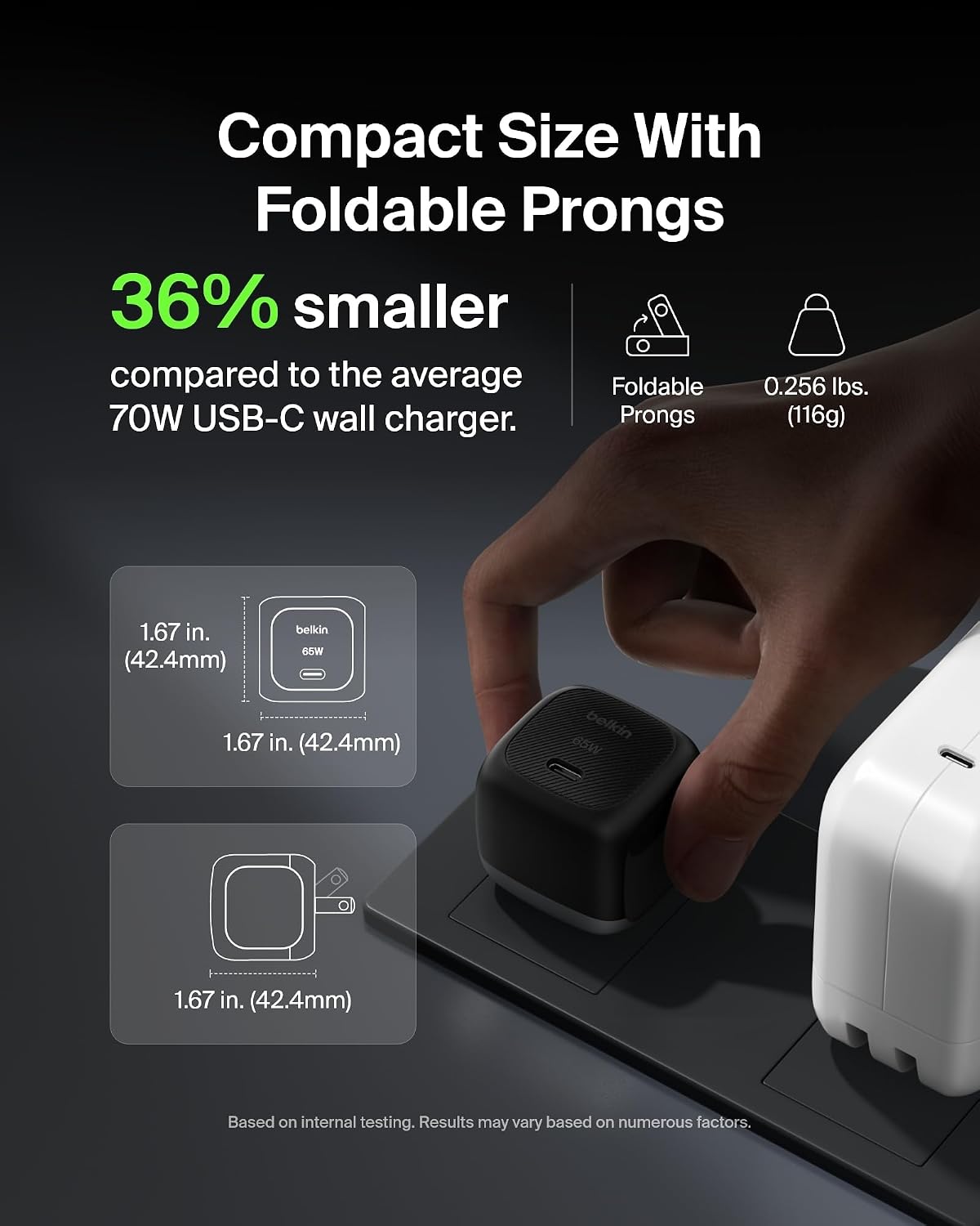 Belkin 65W Compact USB C Charger Block, Fast Charging for Travel | PD 3.1, PPS, Laptop Charger, MacBook, Chromebook, iPad, iPhone 17, Samsung Galaxy, Pixel, Nintendo Switch 2, Foldable Prongs