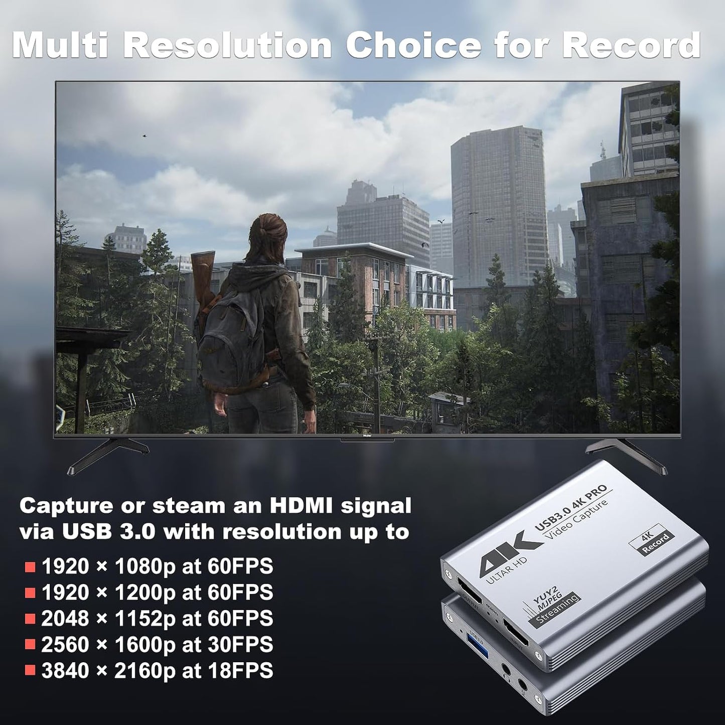 USB 3.0 4K Video Capture Card for PS5/Switch/Xbox/PC | 1080P60Hz/2K30Hz/4K18Hz Capture, 4K60Hz HDMI Loop-Out, High-Speed Interface, OBS Compatible, Near-Zero Latency, Plug & Play