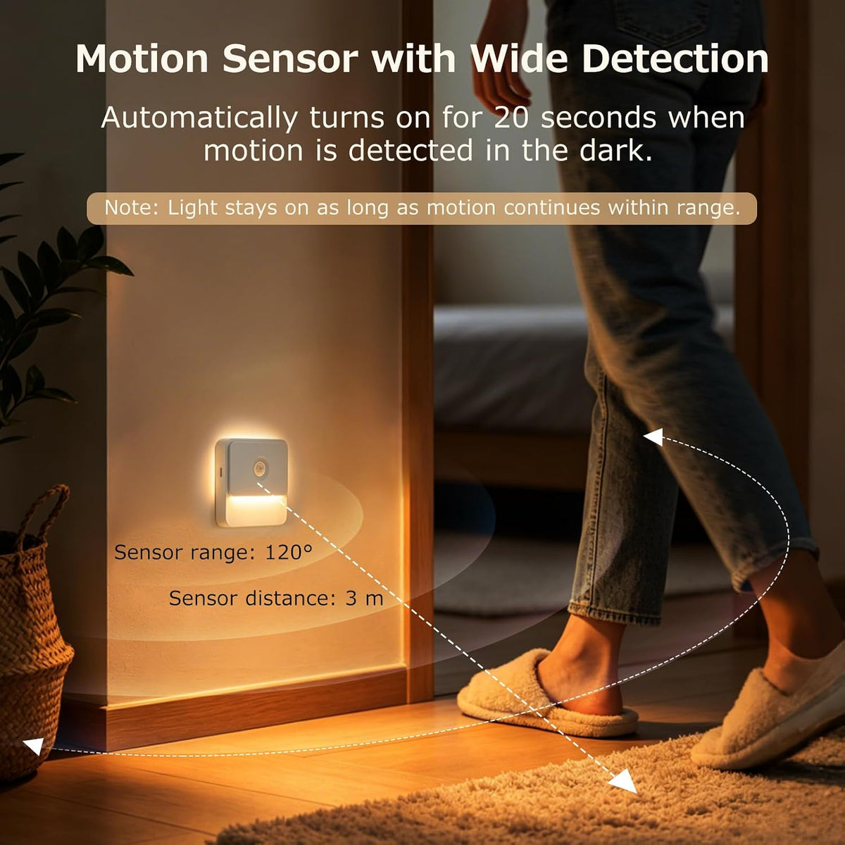 Backlit Warm White Rechargeable Motion Sensor LED Foot Light Auto On/Off