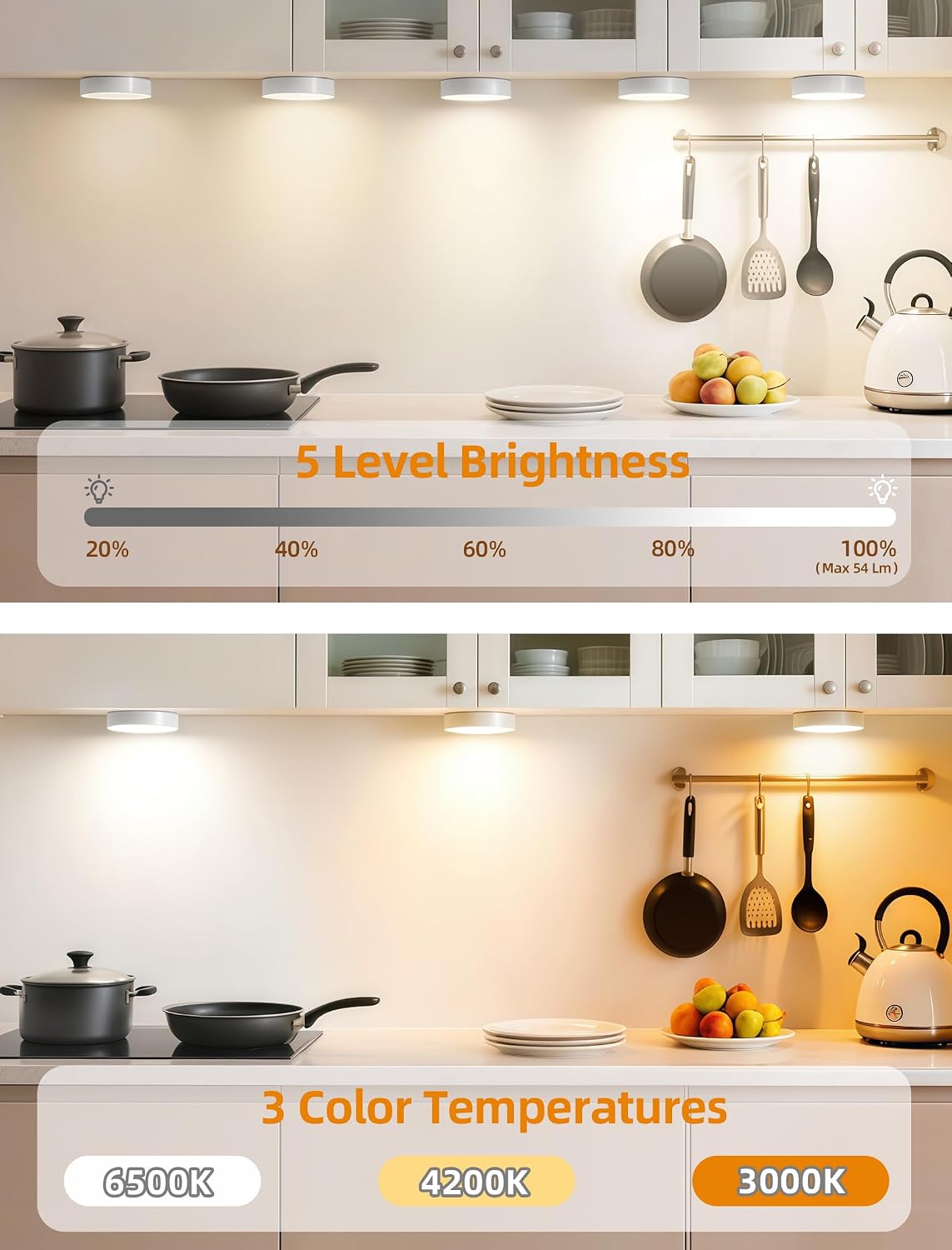 3PACK Rechargeable Puck Lights with Remote Motion Sensor Light indoor White