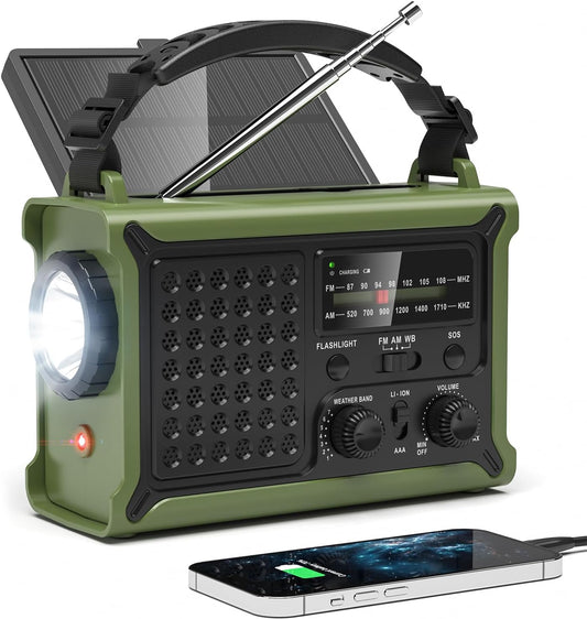12000mAh/44400mWh Emergency Radio, NOAA Weather Radio, Hand Crank & Solar | Clear Signal, AM/FM Portable Radio, AC Input, Rechargeable Battery, Flashlight and SOS for Outdoor Survival and Power Outages