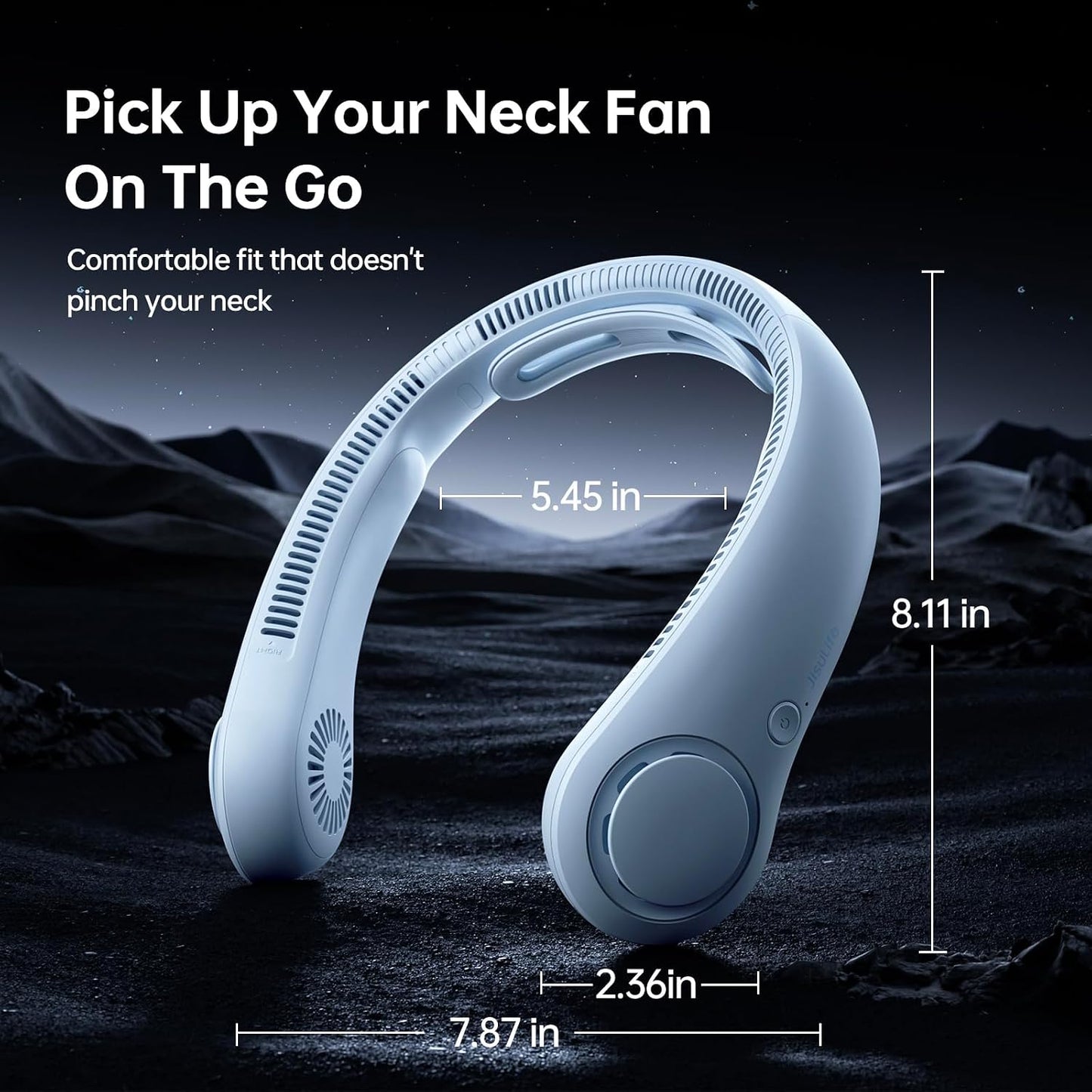 JISULIFE Portable Neck Fan Upgraded: Neckbrace Hands-Free, 5-Speed 6000 mAh | 25H Max Runtime, Personal Wearable Bladeless Rechargeable Fan for Outdoor/Travel/Concerts, Gifts for Women Men - Light Blue