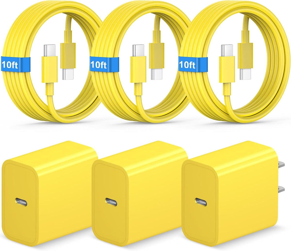 iPhone Duo 18 17 16 15 Charger Fast Charging USB C Charger Block, Yellow
