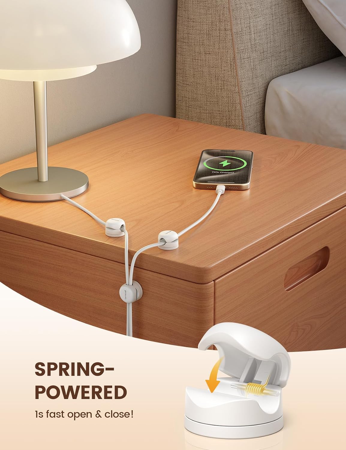 Lamicall 6 Pack Rotatable Cord Organizer, [1s Lock] Spring Cable Clips | Phone Charger Holder Cable Management for Desk Nightstand Wall, Office Home Dorm Room Apartment Organizer Accessories