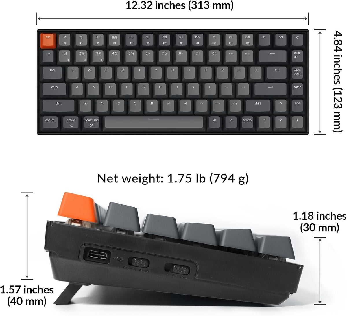 Keychron K2 75% Layout Bluetooth Wireless Mechanical Keyboard Super Switch/White LED Backlit/USB C/Anti Ghosting/N-Key Rollover, 84 Keys Gaming Keyboard for Mac Windows-Version 2