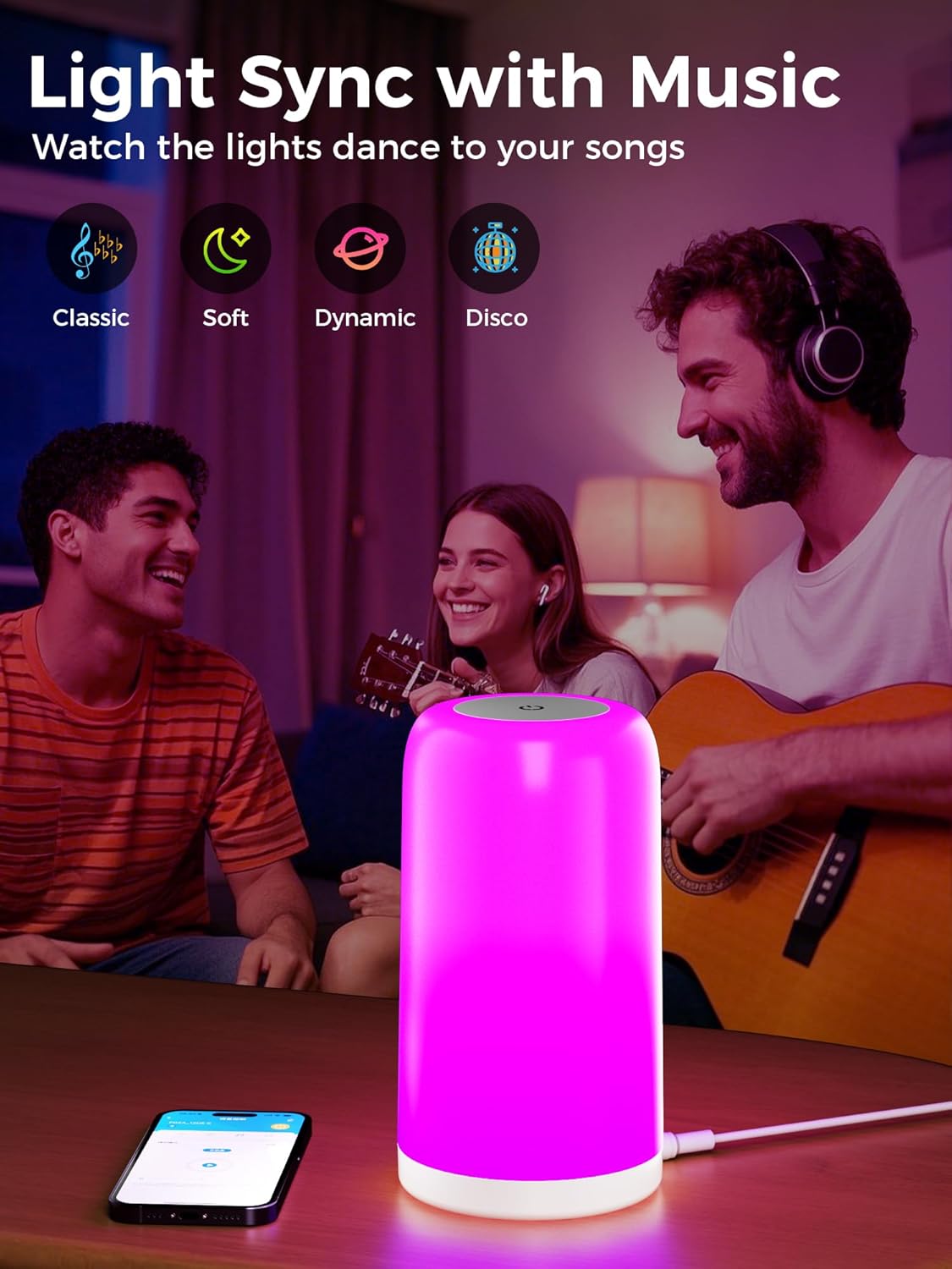 VOLIVO Smart Touch Bedside Lamp, Bluetooth App Control, Dimmable &amp; Timer | Bluetooth APP. 16M RGB + 2700K-6500K. 5%-100% dimming. Timer for sleep/wake. For bedroom, nursery &amp; office.