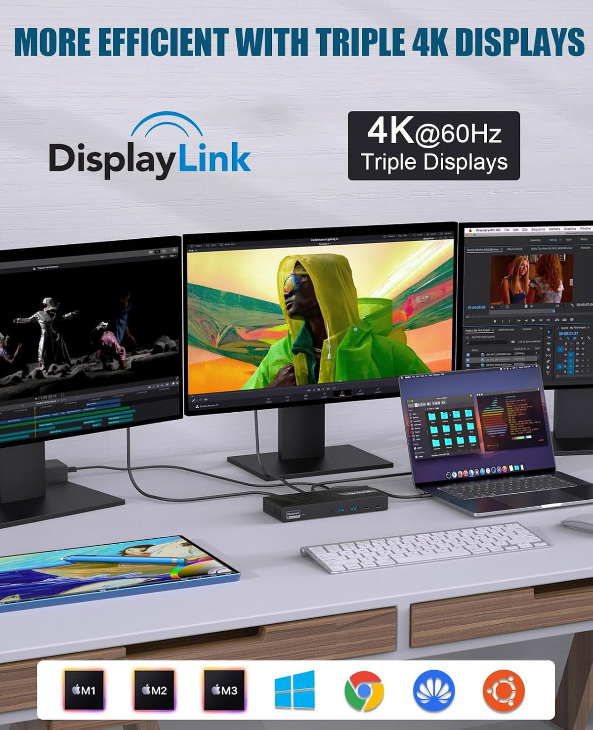 WAVLINK USB-C Triple Monitor Docking Station, 3 * 4K@60Hz Displaylink Dock