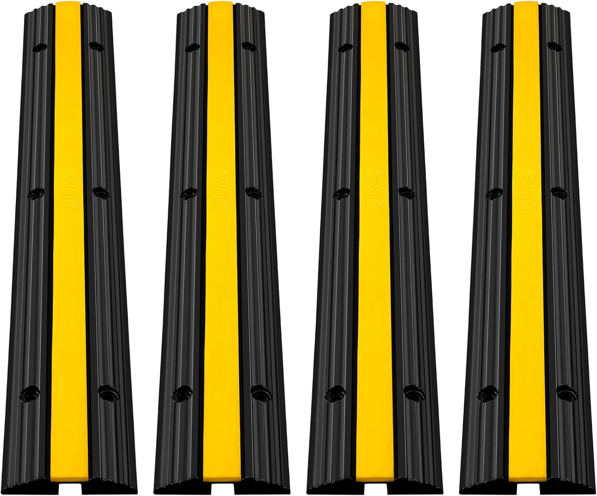 Happybuy 4 Pack of 1-Channel Rubber Cable Protector Ramps Heavy Duty 18000Lbs Load Capacity Cable Wire Cord Cover Ramp Speed Bump Driveway Hose Cable Ramp Protective Cover | Heavy Duty, 18000Lbs Load Capacity, Speed Bump Driveway, Hose Cable Ramp