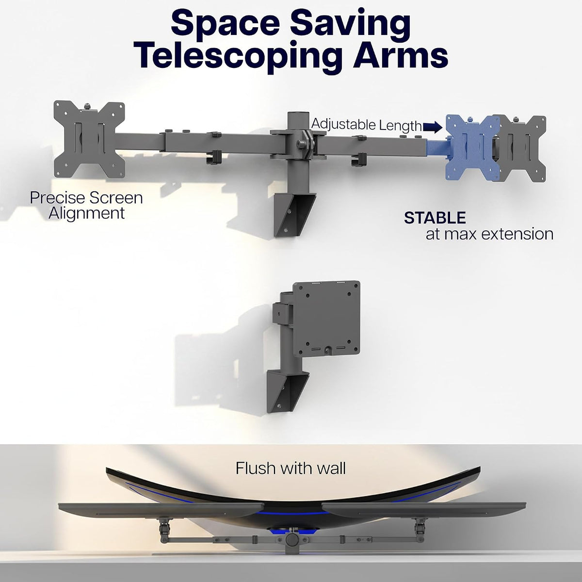 VIVO Telescoping Dual Monitor & Single Ultrawide Monitor Wall Mount, Articulating and Height Adjustable, Fits 2 Standard Screens & 1 Ultrawide Screen, Triple Mount Setup, Black, MOUNT-WM123B