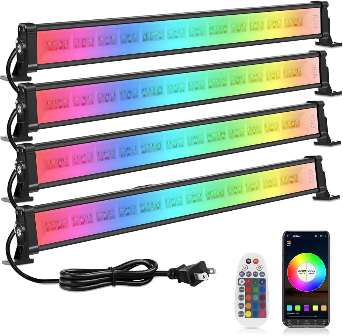MEIKEE 42W RGBCW Wall Washer Lights APP Waterproof LED Light Bar 4 Pack