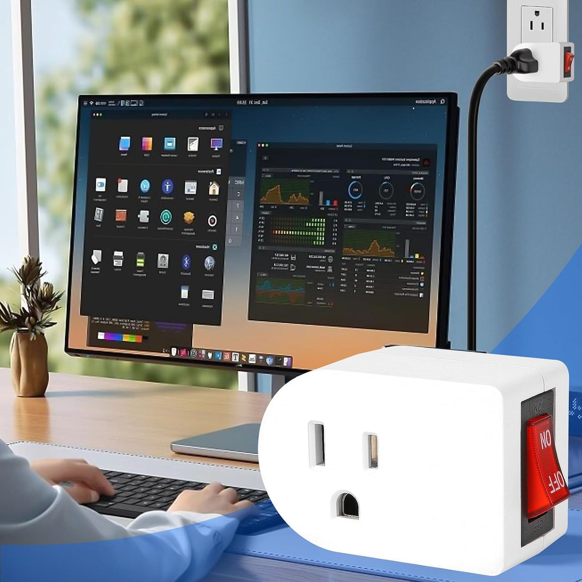 VSEER Grounded Outlet with ON Off Switch, Single Power Adapter Outlet Switch 15A 1875W/3 Prong Plug Switch in White, ETL Listed (White, 4 Pack)