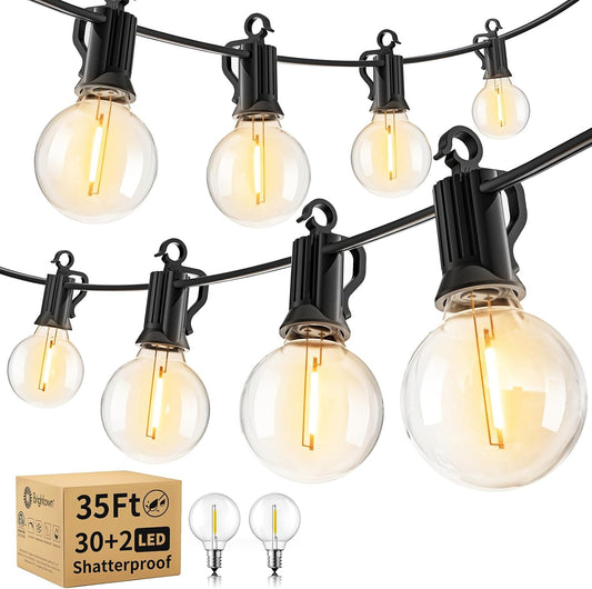 Brightown Outdoor String Lights, 35FT with 30 Bulbs, Waterproof Connectable | Patio Lights with Shatterproof G40 Replaceable Bulbs, Plug-In Outside Hanging Light for Backyard Bistro Porch Party Decor
