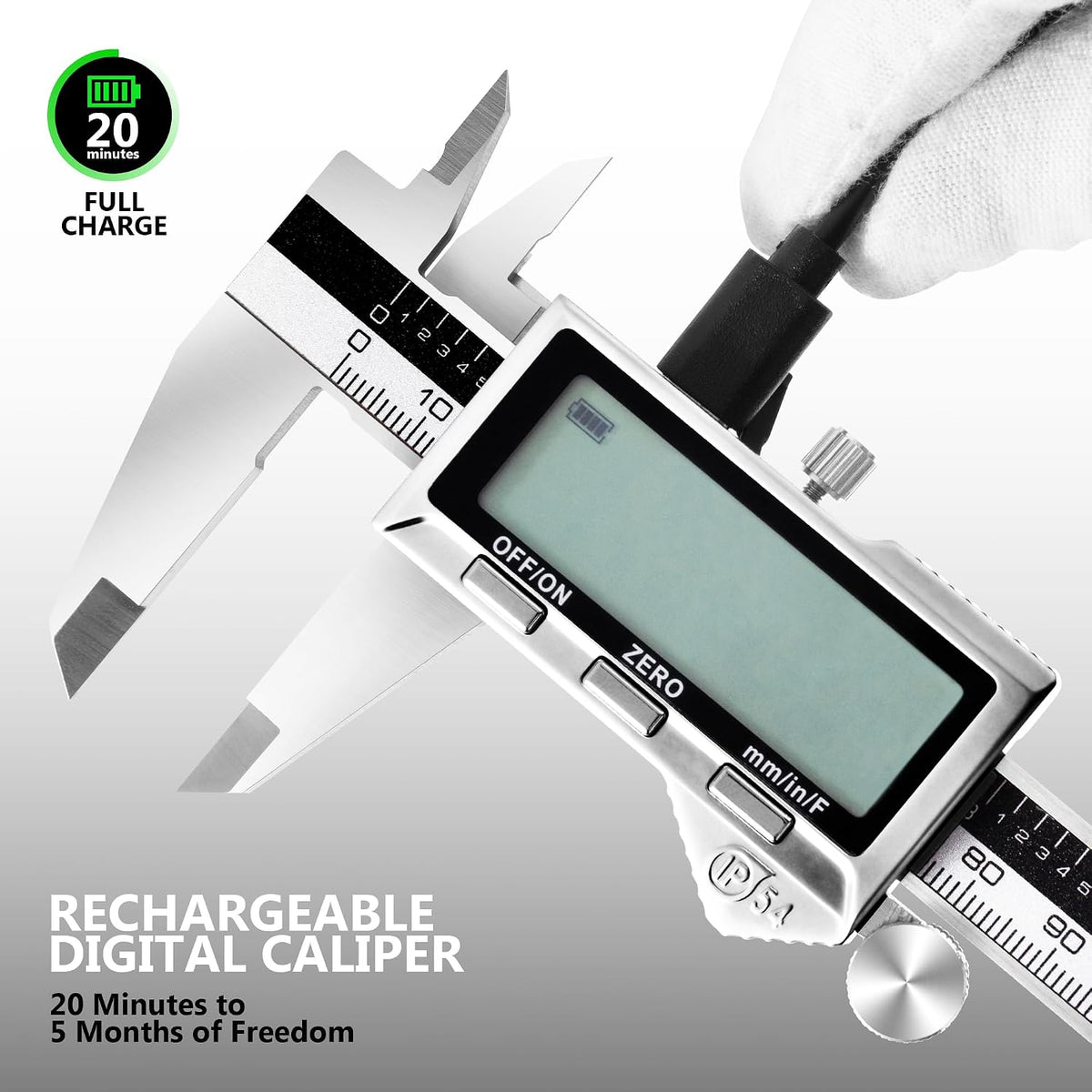Rechargeable Digital Caliper 6 Inch, Stainless Steel | Large LCD Display, Inch/mm/Fraction Conversion, Electronic Micrometer, Professional Vernier Measuring Tool