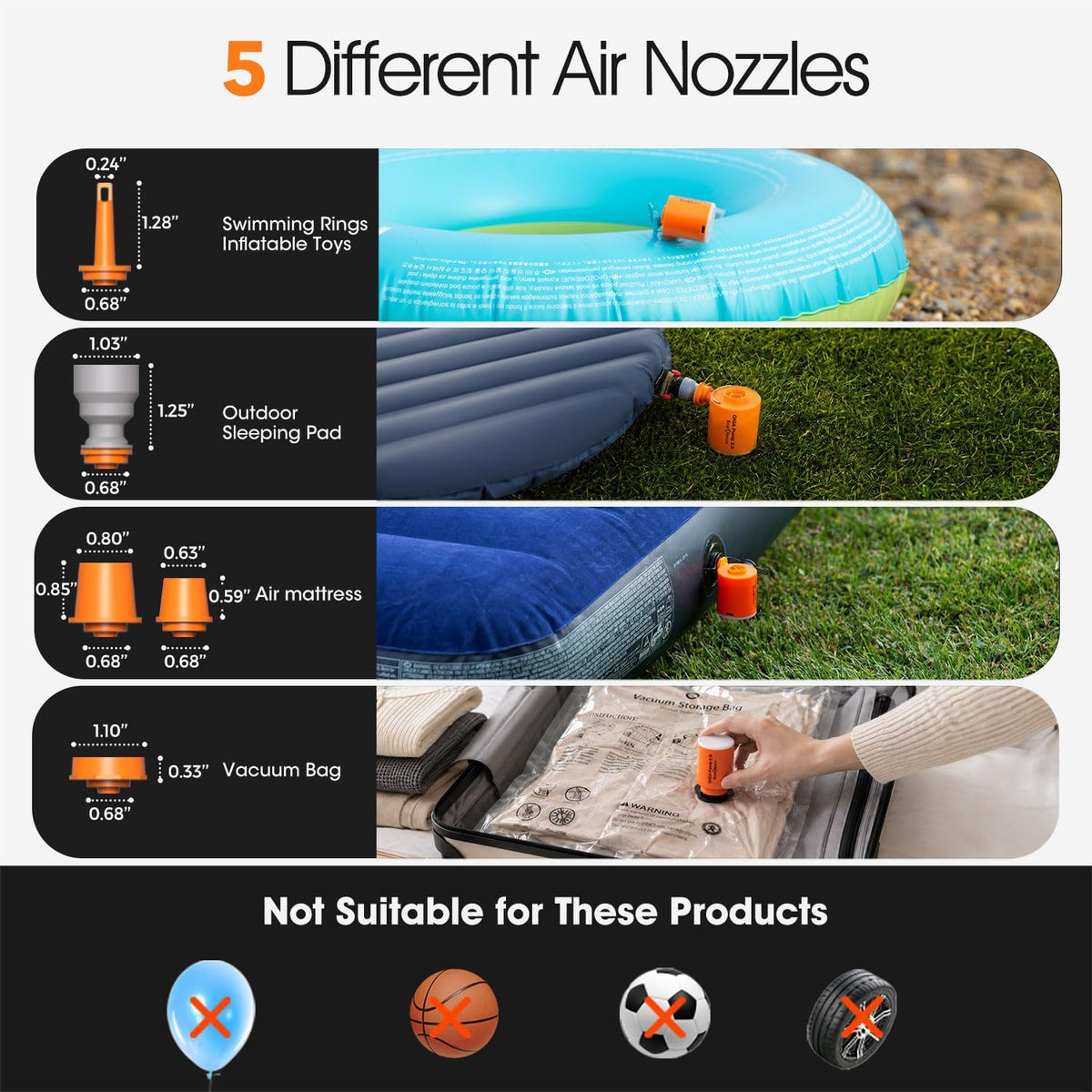 GIGA PUMP Portable Air Pump for Inflatables, Ultra-Light 1.7oz Rechargeable Mini Air Mattress Pump with Camping Light, Inflate Deflate for Air Mattress,Pool Floats, Vacuum Storage Bags