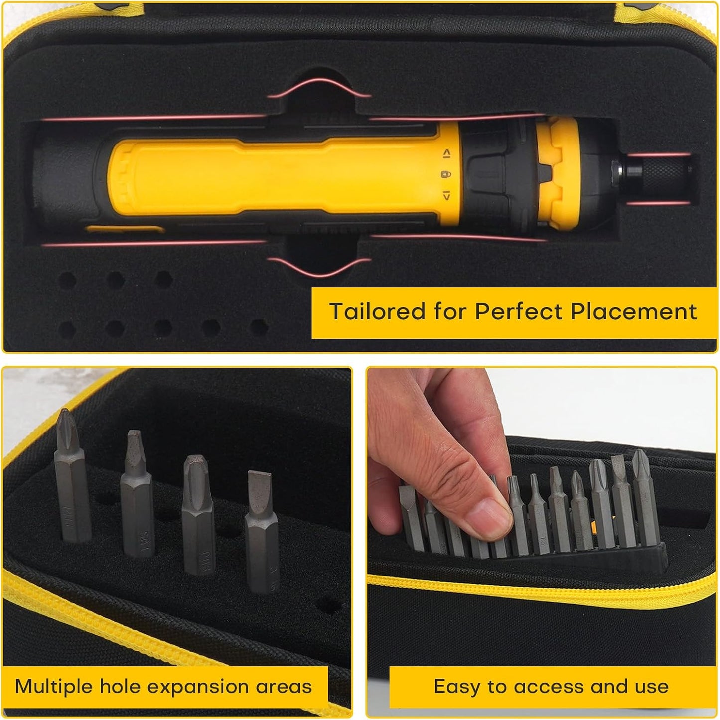 YouKnow Travel Case Compatible with DEWALT Cordless Screwdriver (DWHT66719) and Screwdriving Bits with Custom Foam (Only Case) (Black)