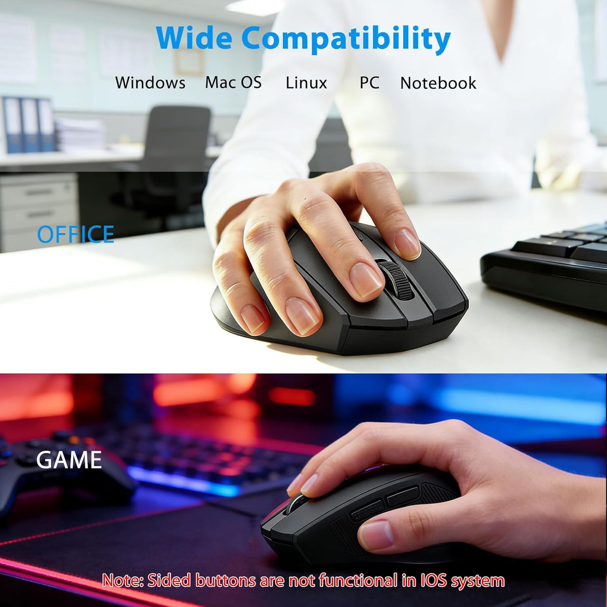 Redragon Wireless Mouse for Laptop, 2.4GHz Computer Mouse with USB Receiver | Up to 24-month battery life, 5 DPI levels up to 4000, 6 buttons, auto sleep, plug-and-play, anti-sweat grips