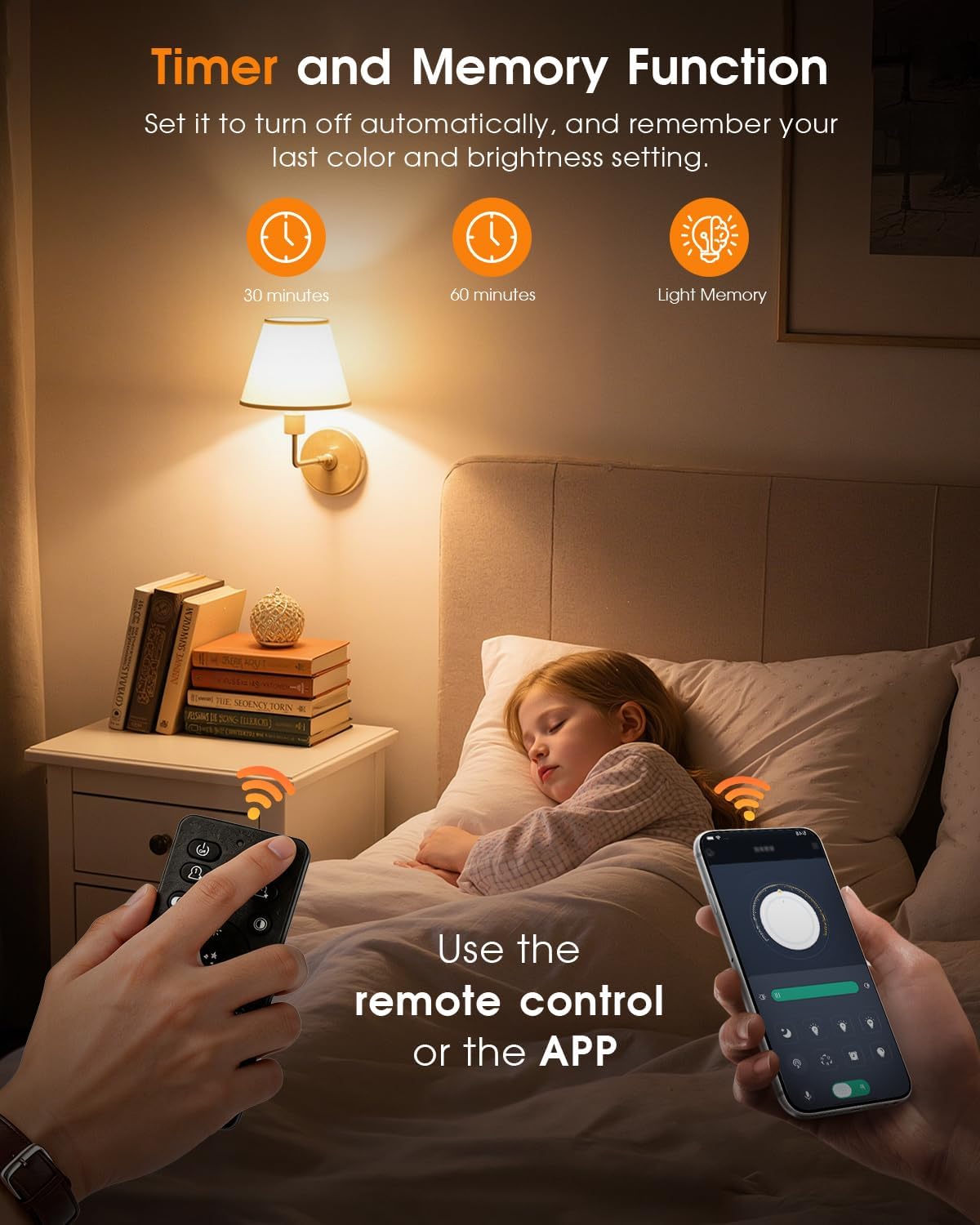 A19 Smart LED Light Bulb with App Control & Remote, Bluetooth, 3 Color Temperatures (3000K/4500K/6500K), 5%-100% Dimmable, 800LM 9W (60W Equivalent), E26 Base, No Hub Required