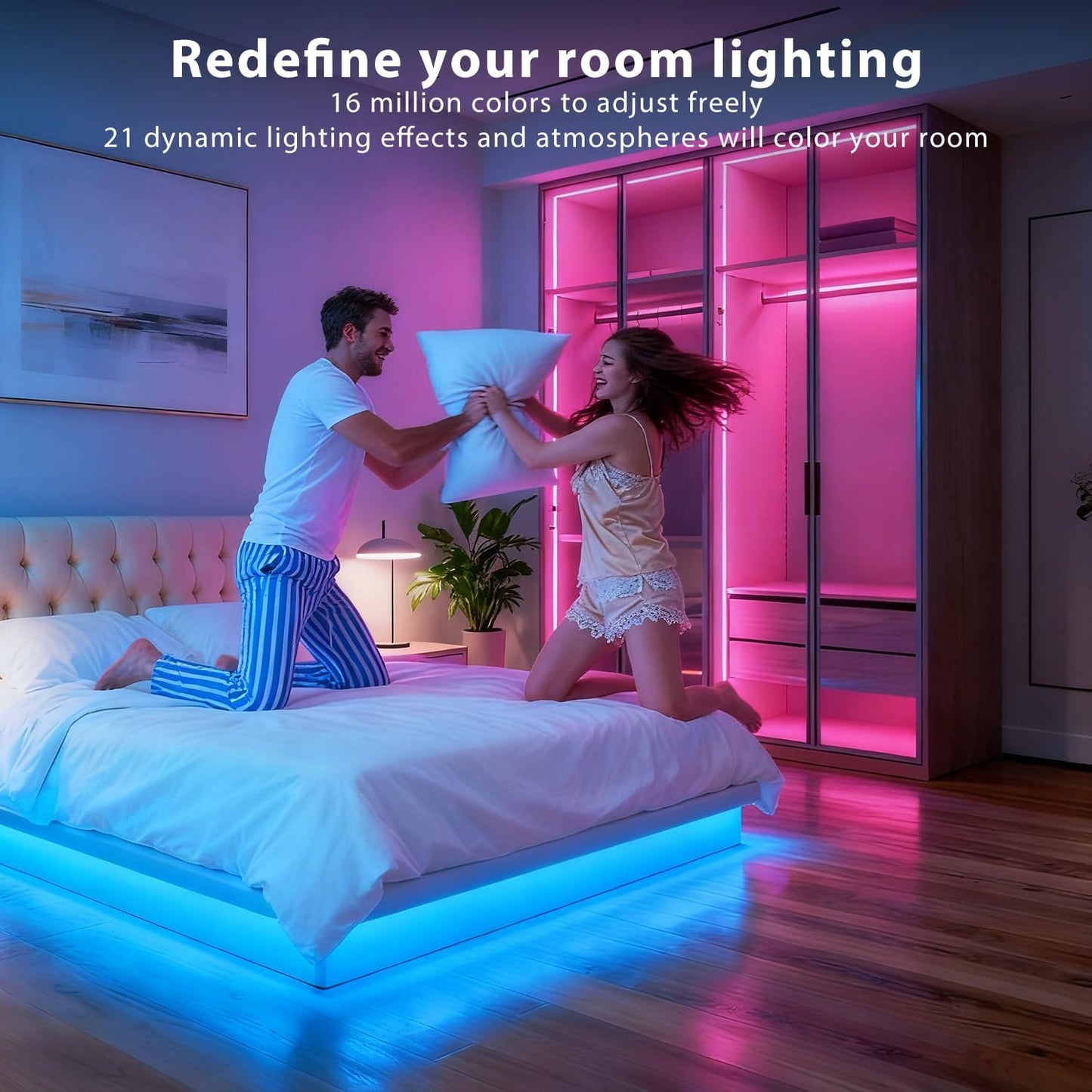 DAYBETTER LED Strip Lights 150 ft, Smart LED Lights for Bedroom, Bluetooth Led Light Strips with Remote, App Control, DIY Colors, RGB Color Changing LED Strip Lighting Music Sync, Party, Room Decor