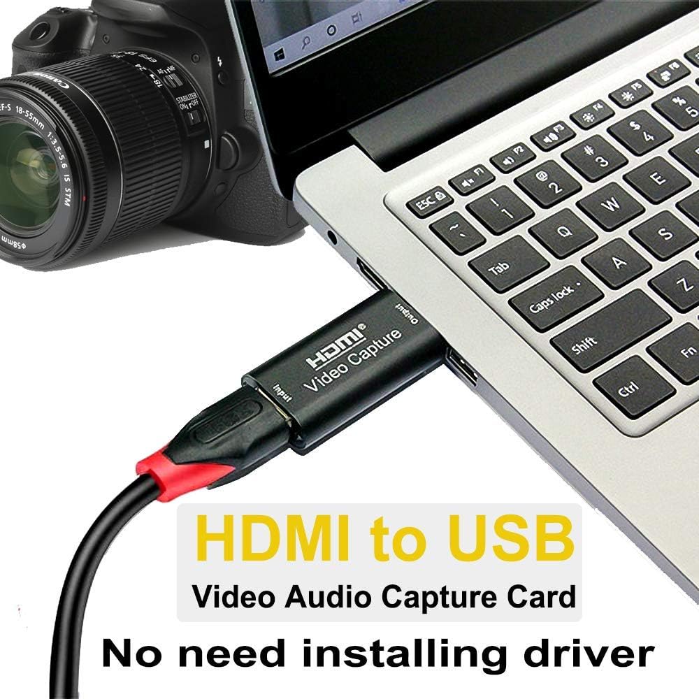 Audio Video Capture Cards Cam Link Card HDMI to USB 2.0 Full HD Record via DSLR Camcorder Action Cam for Acquisition Live Streaming Gaming Teaching Conference（Support VLC/OBS/Amcap）