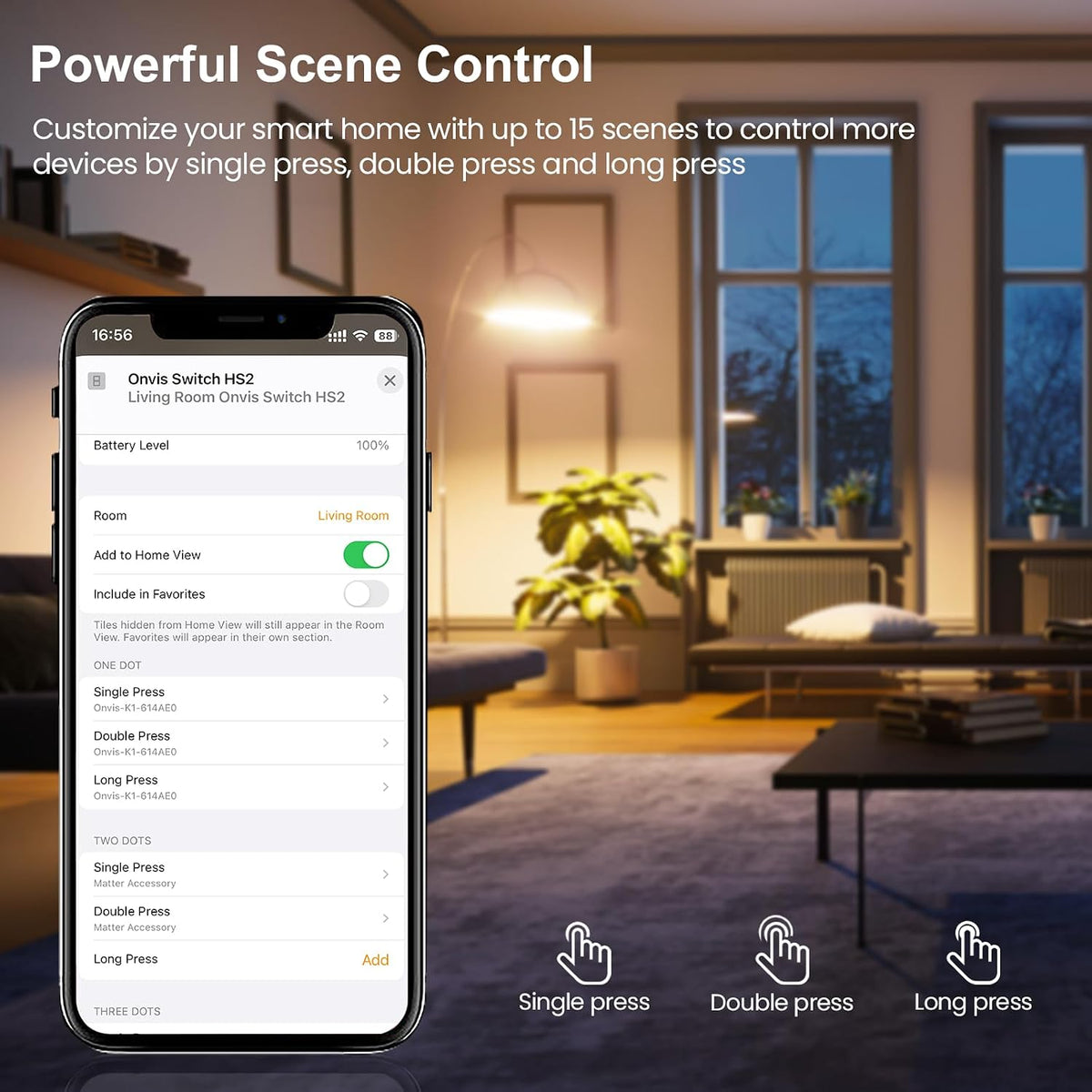 Onvis Smart Button, 5-Keys Smart Switch, Scene Controller, Compatible with Apple HomeKit, Automatically Trigger Accessories & Scenes-Thread (iOS 17.4 or Later is Required)