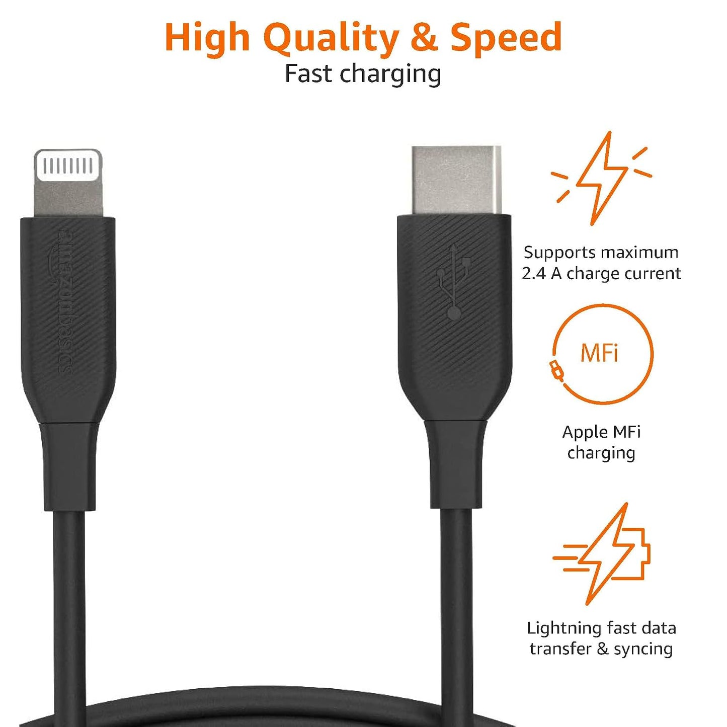 Amazon Basics USB-C to Lightning Cable, Apple MFi Certified, Power Delivery, Data Transfer, 3 Feet, Black