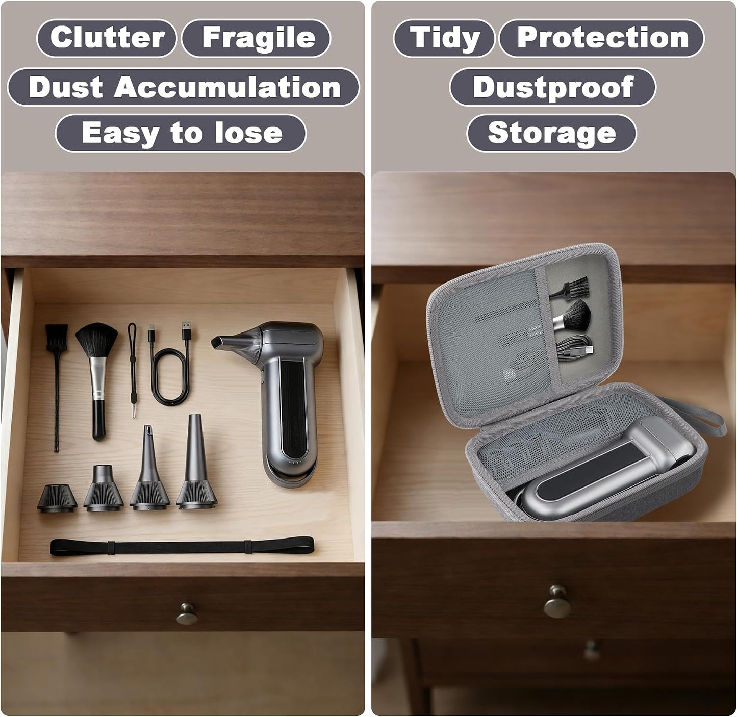 Hard Storage Case for WOLFBOX MF100/MF50/MF60/70 Electric Air Duster | Shockproof, Anti-crush, Mesh Pocket, Accessory storage, Not losing accessories, Protective Storage Box, Gray Case
