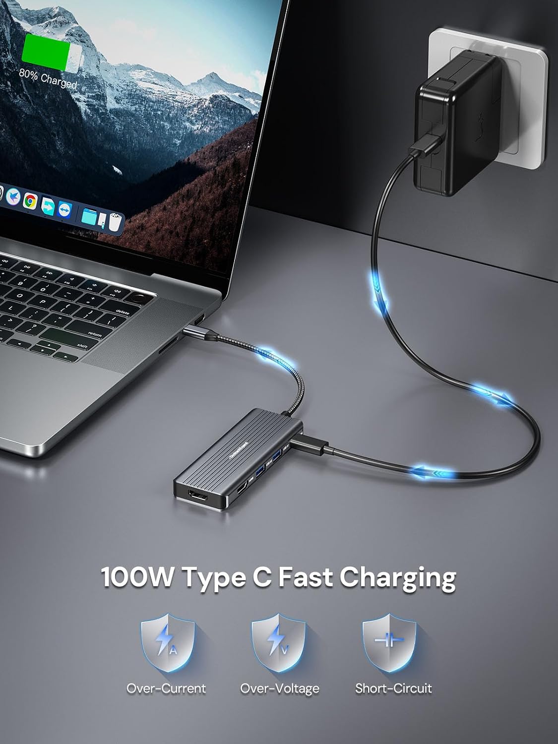 USB C to HDMI, Dual Monitor Adapter, DockteckExpand 5 in 1 Hub