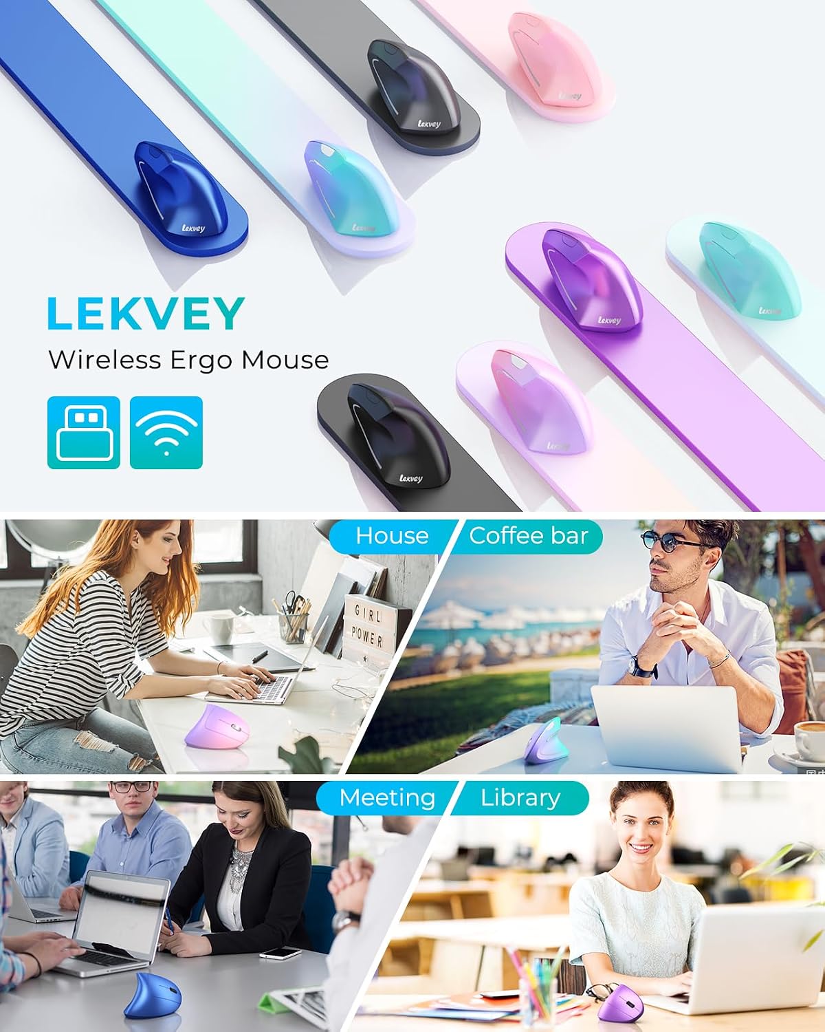 Lekvey Ergonomic Mouse, Rechargeable 2.4G USB Vertical Wireless Mouse