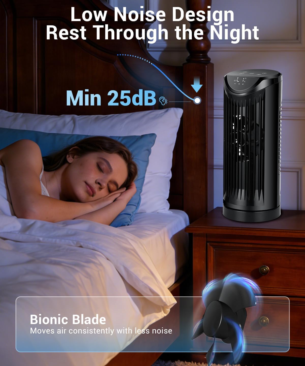 Personal Tower Fan for Bedroom, 25dB Quiet Fans that Blow Cold Air | 4 Speeds Cooling Standing Fan with 12H Timer,Remote,60° & 110° Oscillating Floor Tower Fan for Bedroom Office,Black