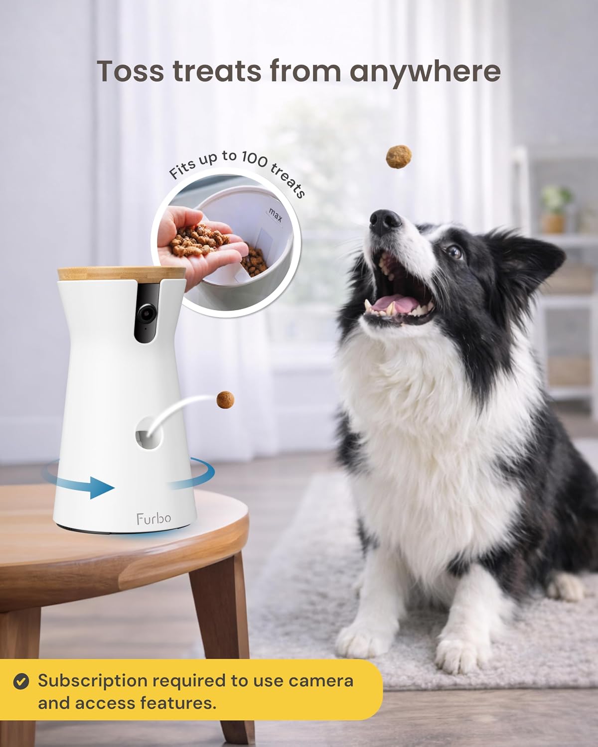 Furbo 360° Dog Camera [Paid Plan Required to Activate] | Stay connected with AI Dog & Home Safety Alerts, Treat Toss, Auto-Tracking, Video History, 2-Way Audio (Subscription 3mo min)
